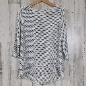 The Limited Black White Polka Dot Blouse 3/4 Sleeve Double Layer Size Small